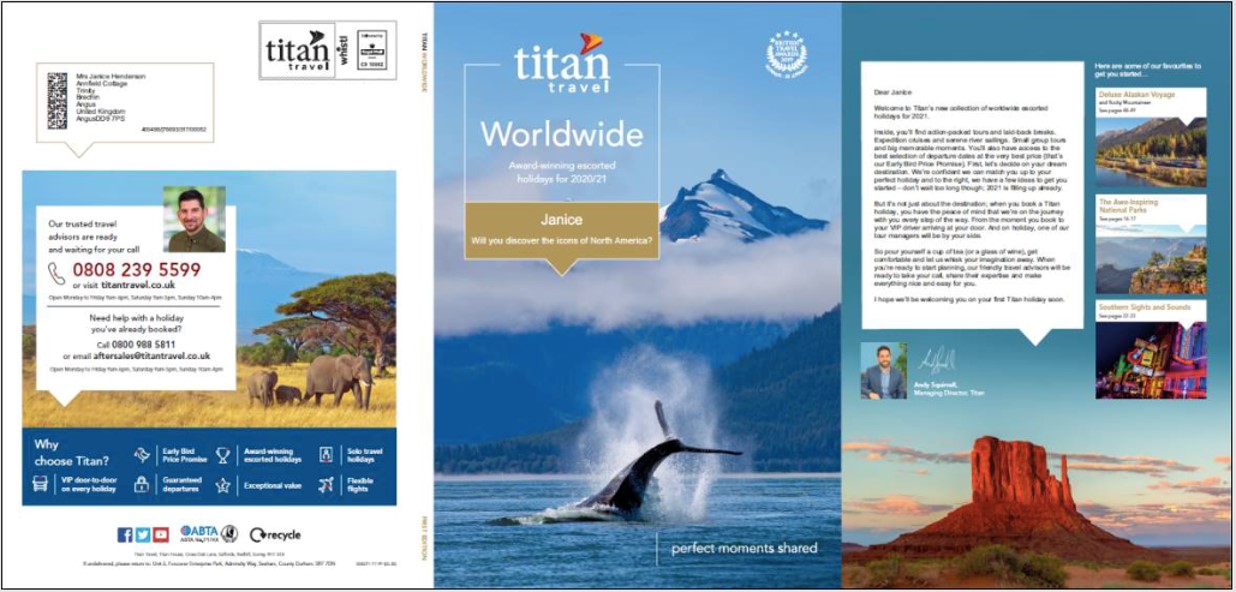 Titan travel award winning direct mail piece