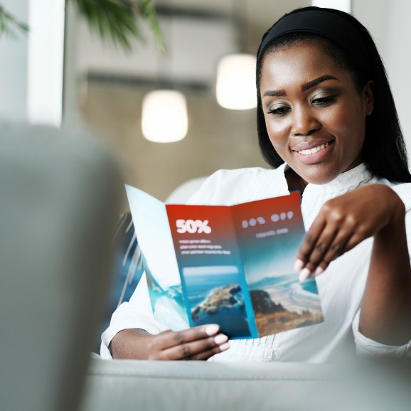 woman reading a brochure